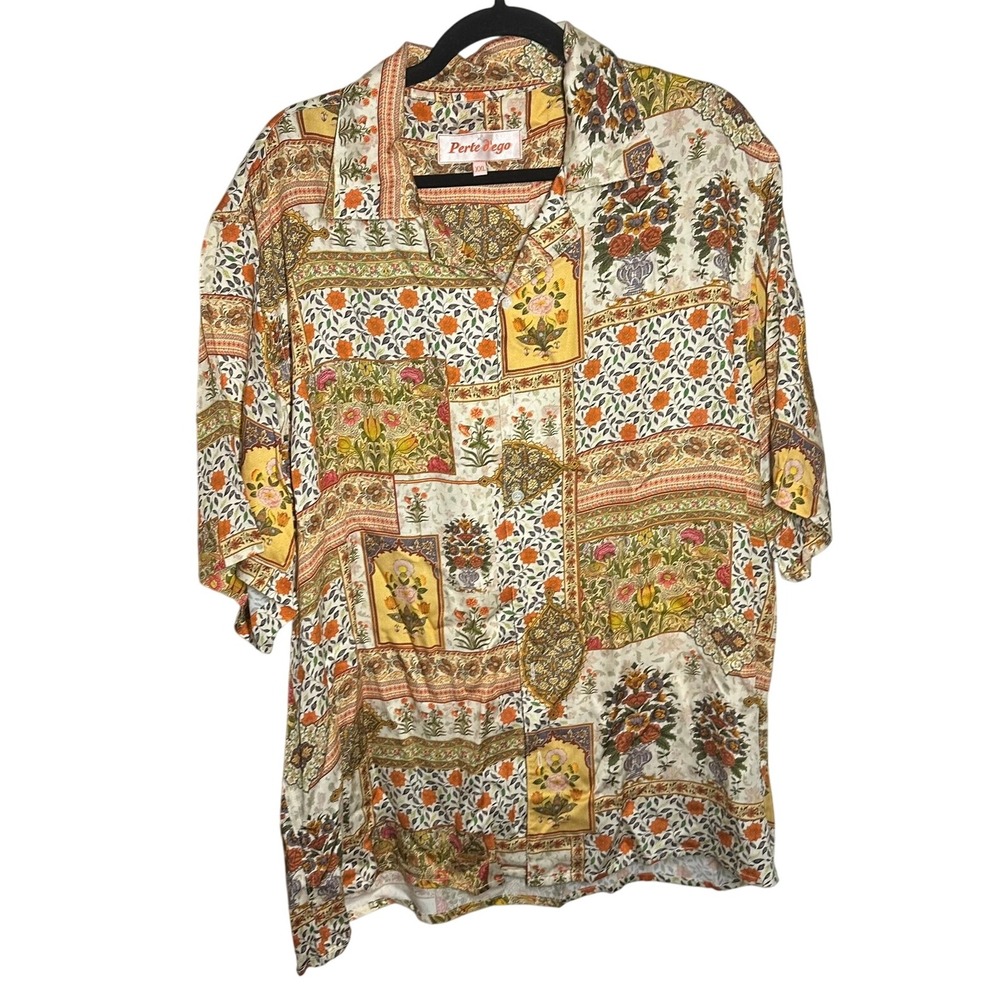 Perte d'ego XXL Men's Floral Print Patchwork Button Up Shirt Matching Shorts Set
